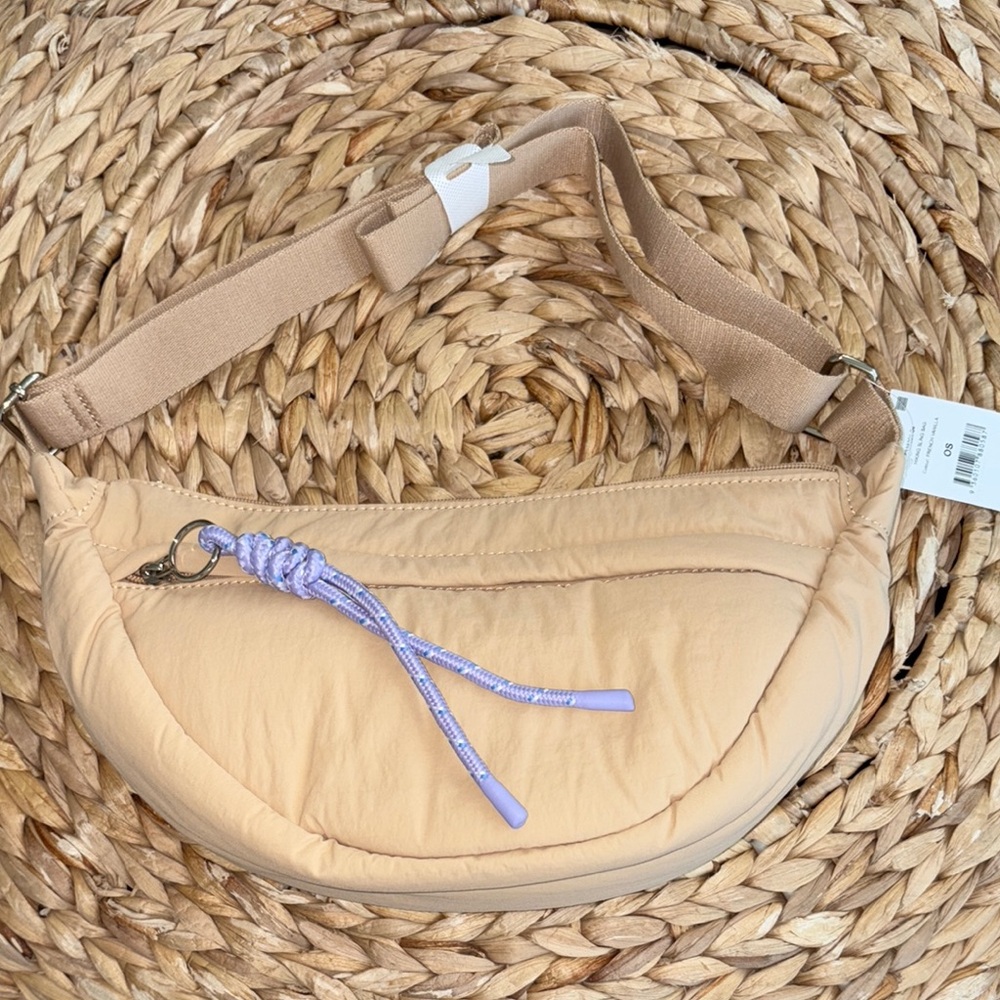 Tan Crossbody Bag with Purple Accent
